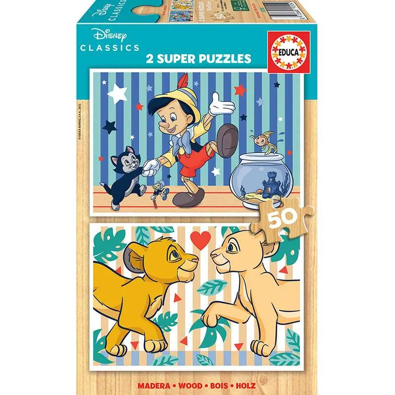 Educa puzzle 2x50 piezas de madera Disney Classics 19290