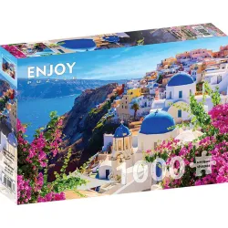 Puzzle Enjoy puzzle de 1000 piezas Vista de Santorini con flores, Grecia 1083
