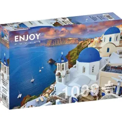 Puzzle Enjoy puzzle de 1000 piezas Vista de Santorini con barcos, Grecia 1086
