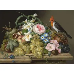 Puzzle Nova Bodegón de flores, frutas y pájaro de 1000 piezas 41149