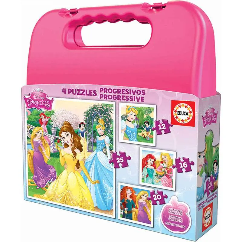 Educa maleta puzzles progresivos 12-16-20-25 piezas Princesas Disney 16508