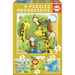 Educa multi puzzle progresivo 12-16-20-25 piezas Animales salvajes 17147