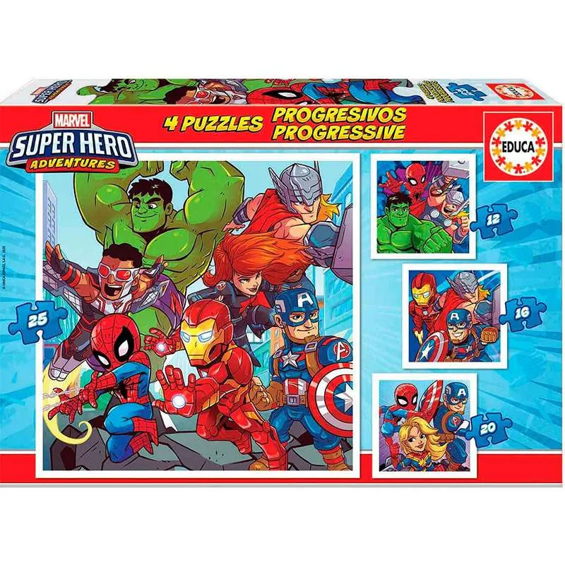 Educa puzzles progresivos 12-16-20-25 Marvel Super Heroes Adventures 18647
