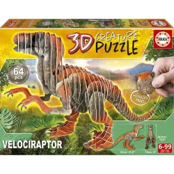 Puzzle Educa 3D Velociraptor de 64 Piezas 19382