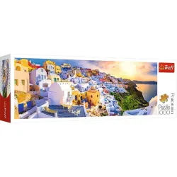 Puzzle Trefl Atardecer en Santorini, Grecia panorámico de 1000 piezas 29054