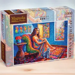 Puzzle Magnolia Mujer con gato 8609 de 1000 piezas